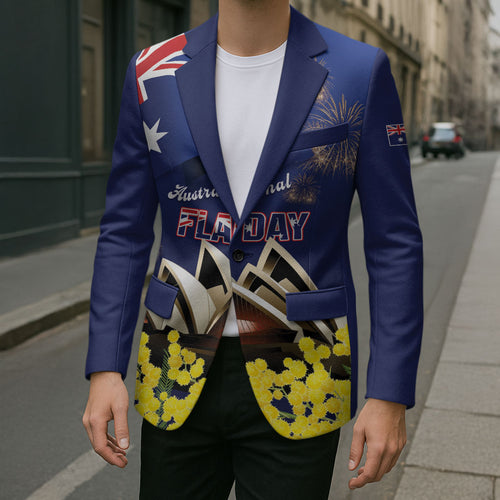 Personalised Australia National Flag Day Blazer Golden Wattle Sydney Opera House Flag Color