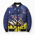 Personalised Australia National Flag Day Bomber Puffer Jacket Golden Wattle Sydney Opera House Flag Color