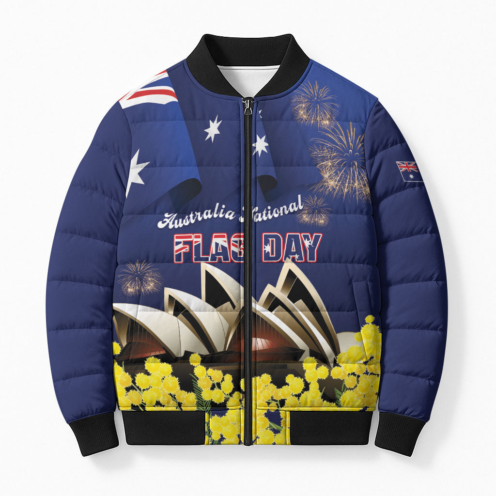 Personalised Australia National Flag Day Bomber Puffer Jacket Golden Wattle Sydney Opera House Flag Color