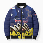 Personalised Australia National Flag Day Bomber Puffer Jacket Golden Wattle Sydney Opera House Flag Color