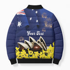 Personalised Australia National Flag Day Bomber Puffer Jacket Golden Wattle Sydney Opera House Flag Color