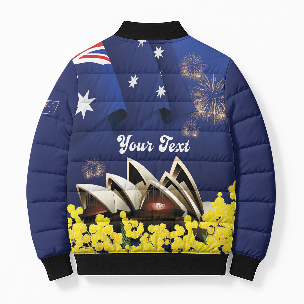 Personalised Australia National Flag Day Bomber Puffer Jacket Golden Wattle Sydney Opera House Flag Color