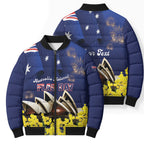 Personalised Australia National Flag Day Bomber Puffer Jacket Golden Wattle Sydney Opera House Flag Color