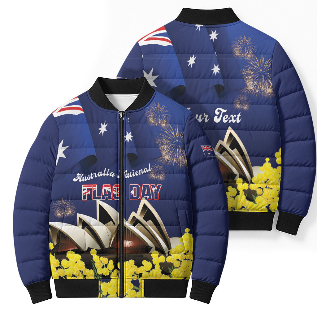 Personalised Australia National Flag Day Bomber Puffer Jacket Golden Wattle Sydney Opera House Flag Color
