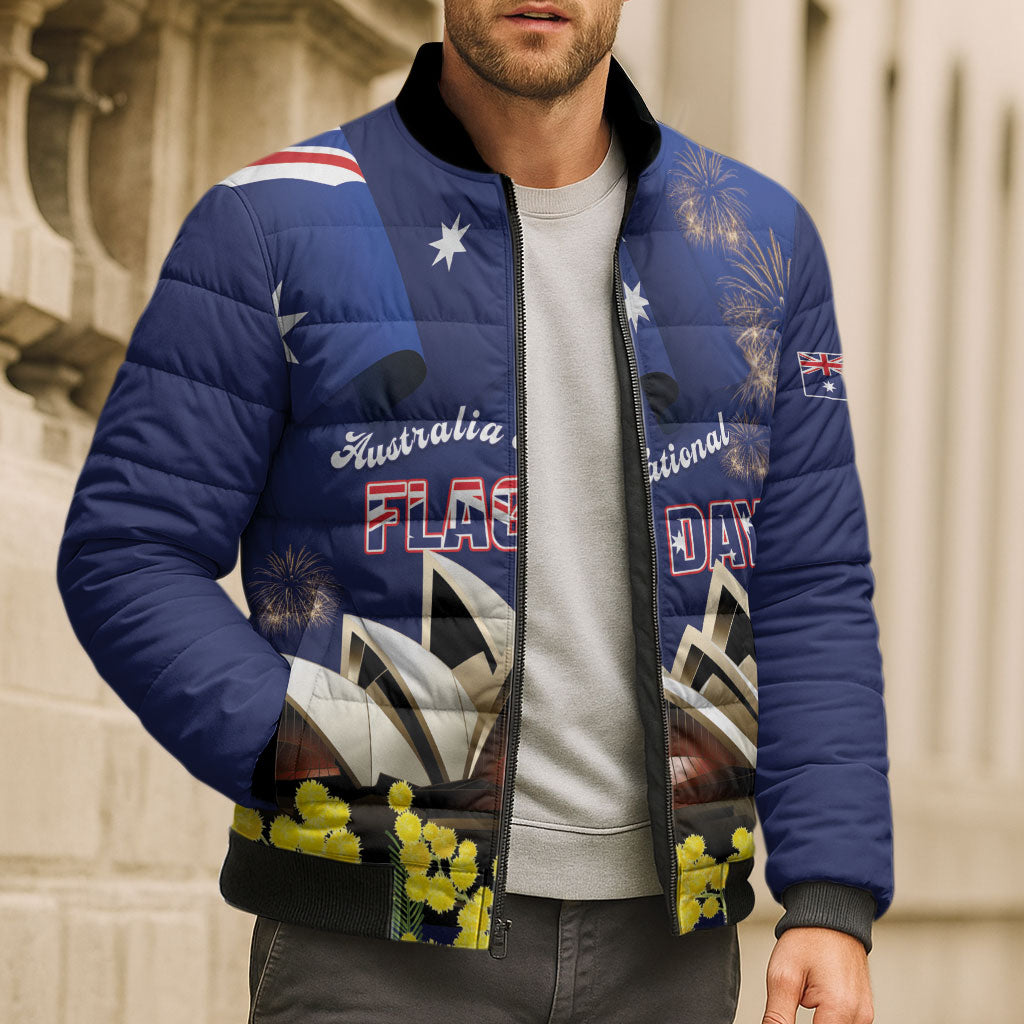 Personalised Australia National Flag Day Bomber Puffer Jacket Golden Wattle Sydney Opera House Flag Color