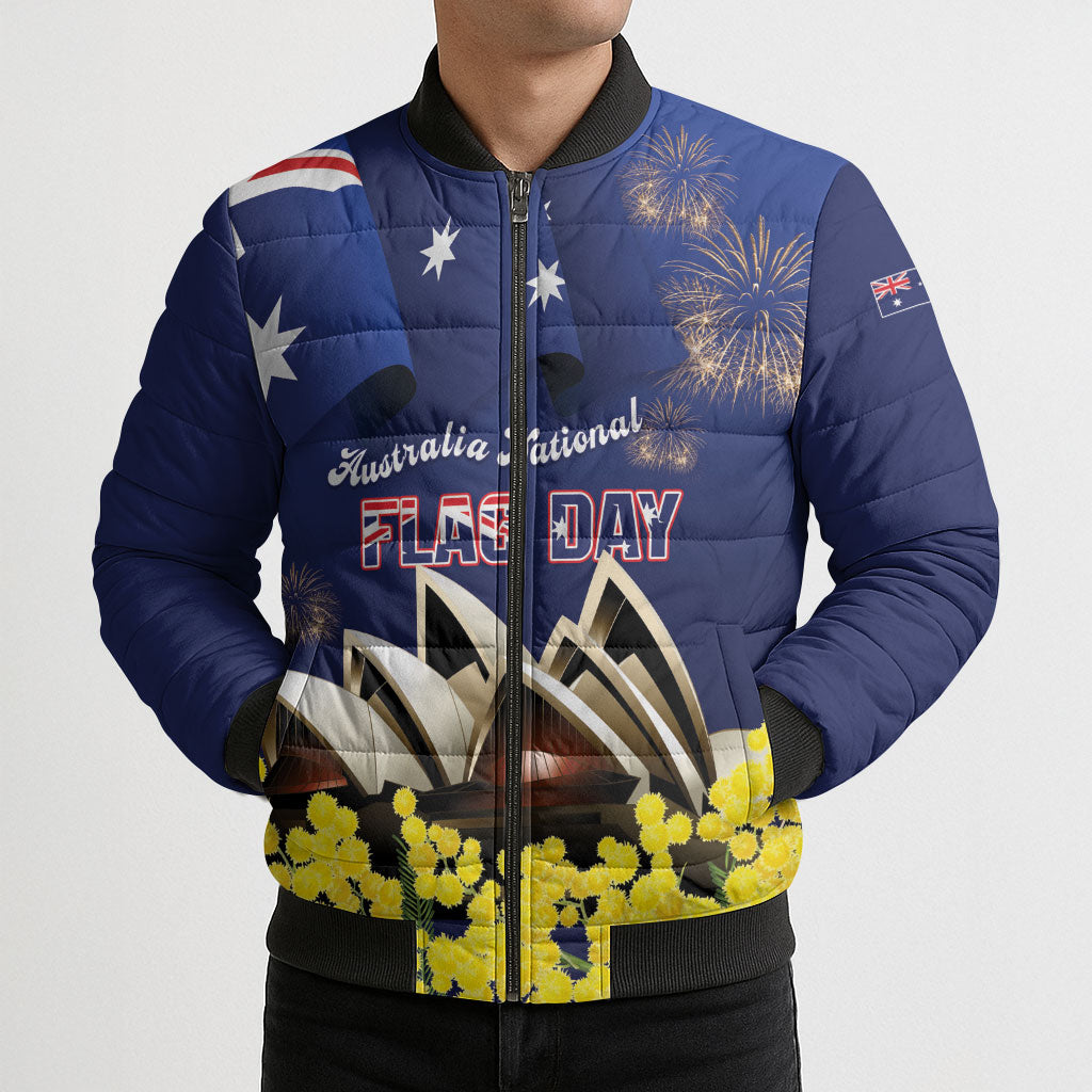 Personalised Australia National Flag Day Bomber Puffer Jacket Golden Wattle Sydney Opera House Flag Color