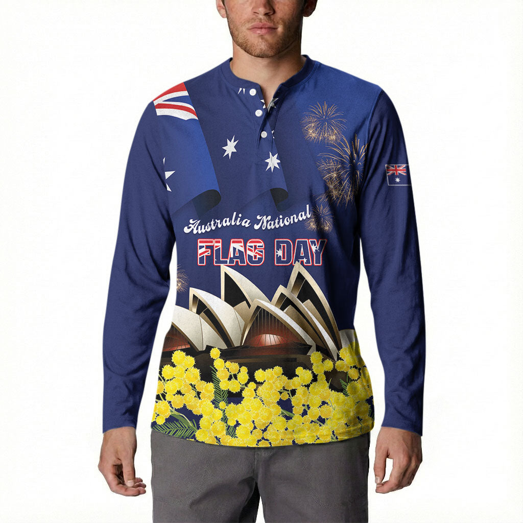 Personalised Australia National Flag Day Button Sweatshirt Golden Wattle Sydney Opera House Flag Color