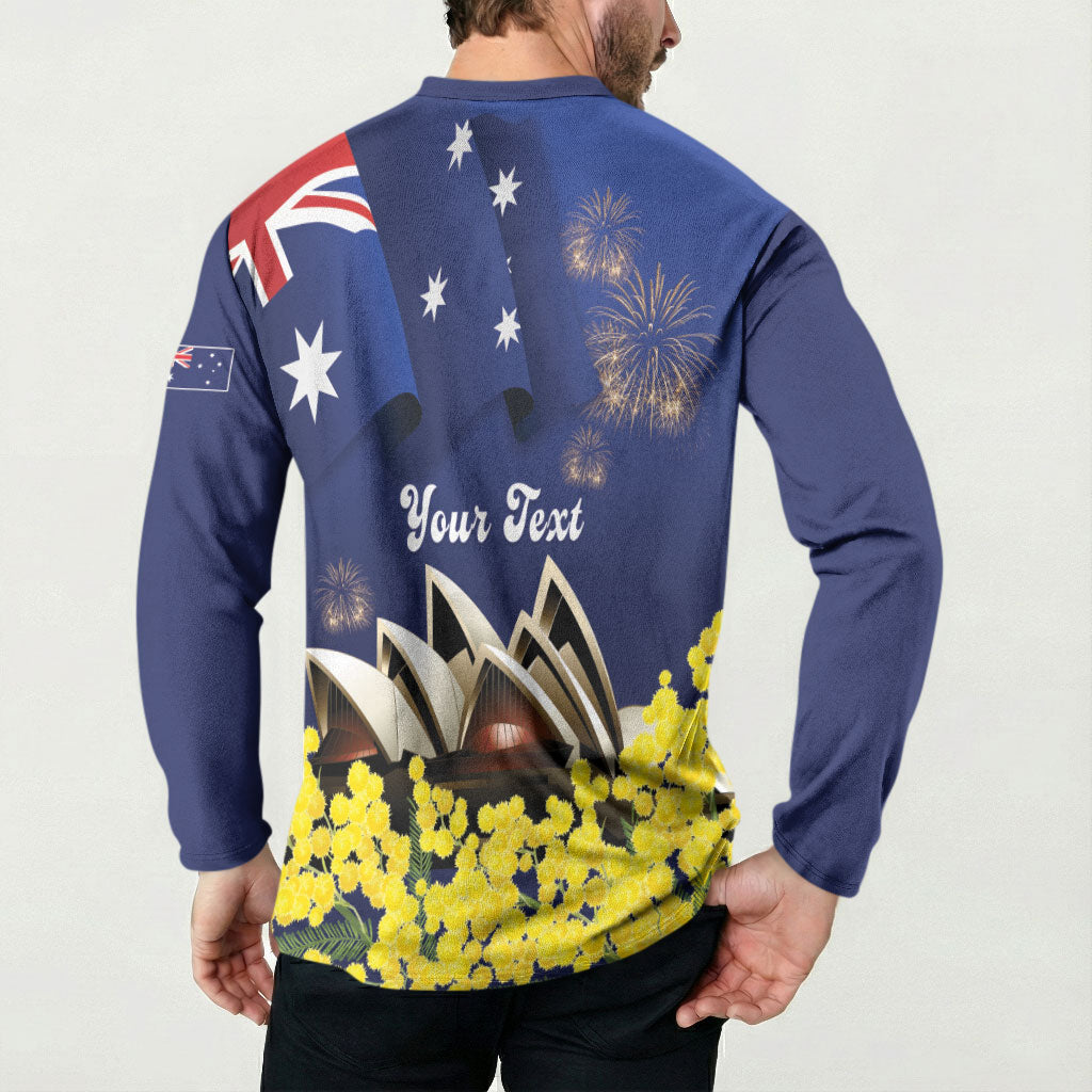 Personalised Australia National Flag Day Button Sweatshirt Golden Wattle Sydney Opera House Flag Color