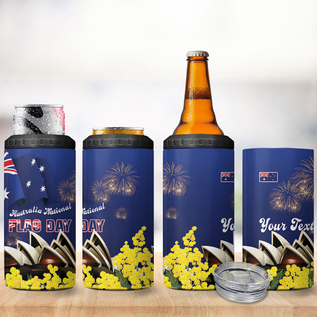 Personalised Australia National Flag Day 4 in 1 Can Cooler Tumbler Golden Wattle Sydney Opera House Flag Color