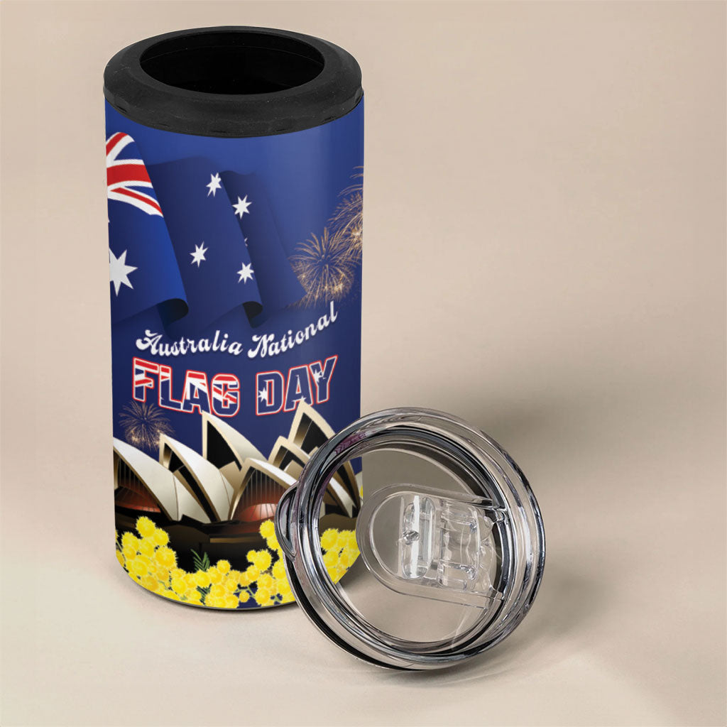 Personalised Australia National Flag Day 4 in 1 Can Cooler Tumbler Golden Wattle Sydney Opera House Flag Color