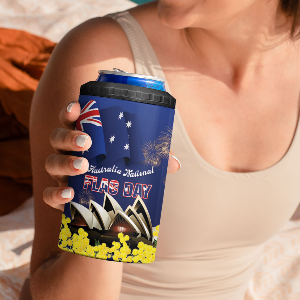 Personalised Australia National Flag Day 4 in 1 Can Cooler Tumbler Golden Wattle Sydney Opera House Flag Color
