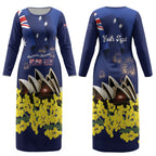 Personalised Australia National Flag Day Couples Matching Long Sleeve Bodycon Dress and Long Sleeve Button Shirt Golden Wattle Sydney Opera House Flag Color