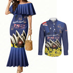 Personalised Australia National Flag Day Couples Matching Mermaid Dress and Long Sleeve Button Shirt Golden Wattle Sydney Opera House Flag Color
