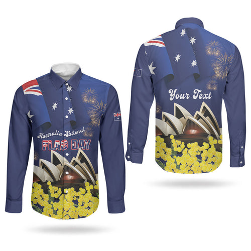 Personalised Australia National Flag Day Couples Matching Mermaid Dress and Long Sleeve Button Shirt Golden Wattle Sydney Opera House Flag Color