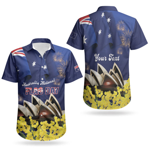 Personalised Australia National Flag Day Couples Matching Off Shoulder Maxi Dress and Hawaiian Shirt Golden Wattle Sydney Opera House Flag Color