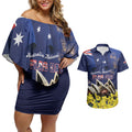 Personalised Australia National Flag Day Couples Matching Off Shoulder Short Dress and Hawaiian Shirt Golden Wattle Sydney Opera House Flag Color