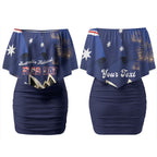 Personalised Australia National Flag Day Couples Matching Off Shoulder Short Dress and Hawaiian Shirt Golden Wattle Sydney Opera House Flag Color