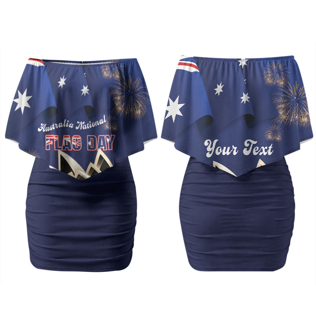 Personalised Australia National Flag Day Couples Matching Off Shoulder Short Dress and Long Sleeve Button Shirt Golden Wattle Sydney Opera House Flag Color