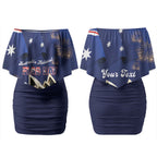 Personalised Australia National Flag Day Couples Matching Off Shoulder Short Dress and Long Sleeve Button Shirt Golden Wattle Sydney Opera House Flag Color