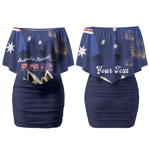 Personalised Australia National Flag Day Couples Matching Off Shoulder Short Dress and Long Sleeve Button Shirt Golden Wattle Sydney Opera House Flag Color