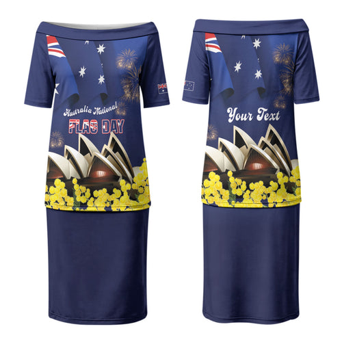 Personalised Australia National Flag Day Couples Matching Puletasi and Hawaiian Shirt Golden Wattle Sydney Opera House Flag Color