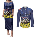 Personalised Australia National Flag Day Couples Matching Puletasi and Long Sleeve Button Shirt Golden Wattle Sydney Opera House Flag Color