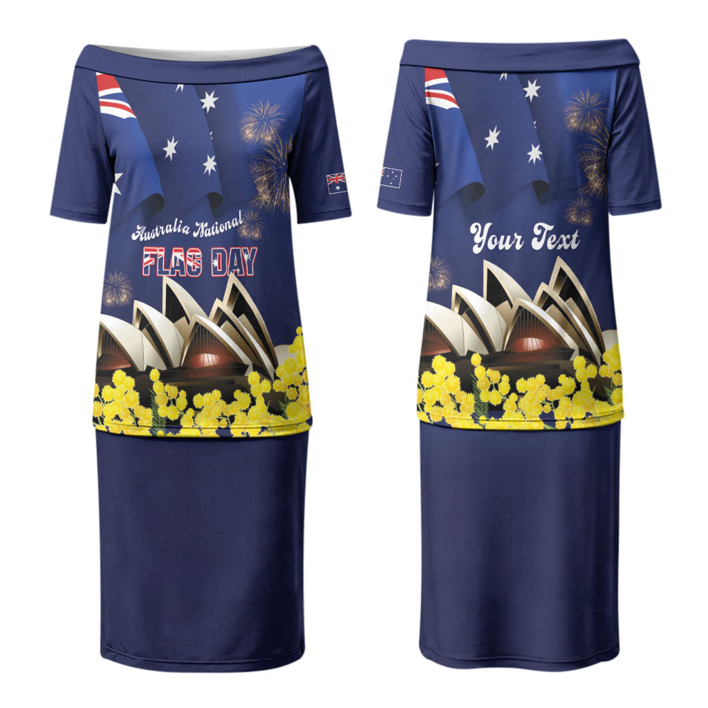 Personalised Australia National Flag Day Couples Matching Puletasi and Long Sleeve Button Shirt Golden Wattle Sydney Opera House Flag Color