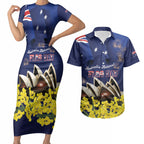 Personalised Australia National Flag Day Couples Matching Short Sleeve Bodycon Dress and Hawaiian Shirt Golden Wattle Sydney Opera House Flag Color