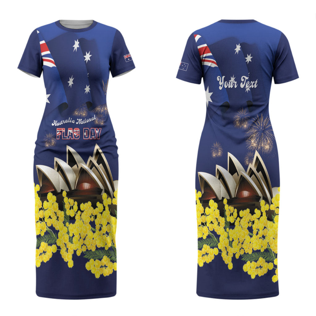 Personalised Australia National Flag Day Couples Matching Short Sleeve Bodycon Dress and Hawaiian Shirt Golden Wattle Sydney Opera House Flag Color