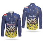 Personalised Australia National Flag Day Couples Matching Short Sleeve Bodycon Dress and Long Sleeve Button Shirt Golden Wattle Sydney Opera House Flag Color