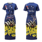 Personalised Australia National Flag Day Couples Matching Short Sleeve Bodycon Dress and Long Sleeve Button Shirt Golden Wattle Sydney Opera House Flag Color