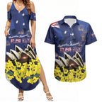 Personalised Australia National Flag Day Couples Matching Summer Maxi Dress and Hawaiian Shirt Golden Wattle Sydney Opera House Flag Color