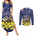 Personalised Australia National Flag Day Couples Matching Summer Maxi Dress and Long Sleeve Button Shirt Golden Wattle Sydney Opera House Flag Color