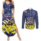 Personalised Australia National Flag Day Couples Matching Summer Maxi Dress and Long Sleeve Button Shirt Golden Wattle Sydney Opera House Flag Color