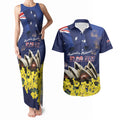 Personalised Australia National Flag Day Couples Matching Tank Maxi Dress and Hawaiian Shirt Golden Wattle Sydney Opera House Flag Color