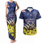 Personalised Australia National Flag Day Couples Matching Tank Maxi Dress and Hawaiian Shirt Golden Wattle Sydney Opera House Flag Color