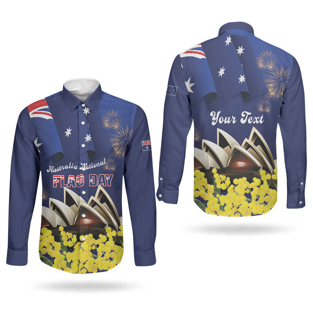 Personalised Australia National Flag Day Couples Matching Tank Maxi Dress and Long Sleeve Button Shirt Golden Wattle Sydney Opera House Flag Color