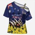 Personalised Australia National Flag Day Cross Shoulder Shirt Golden Wattle Sydney Opera House Flag Color