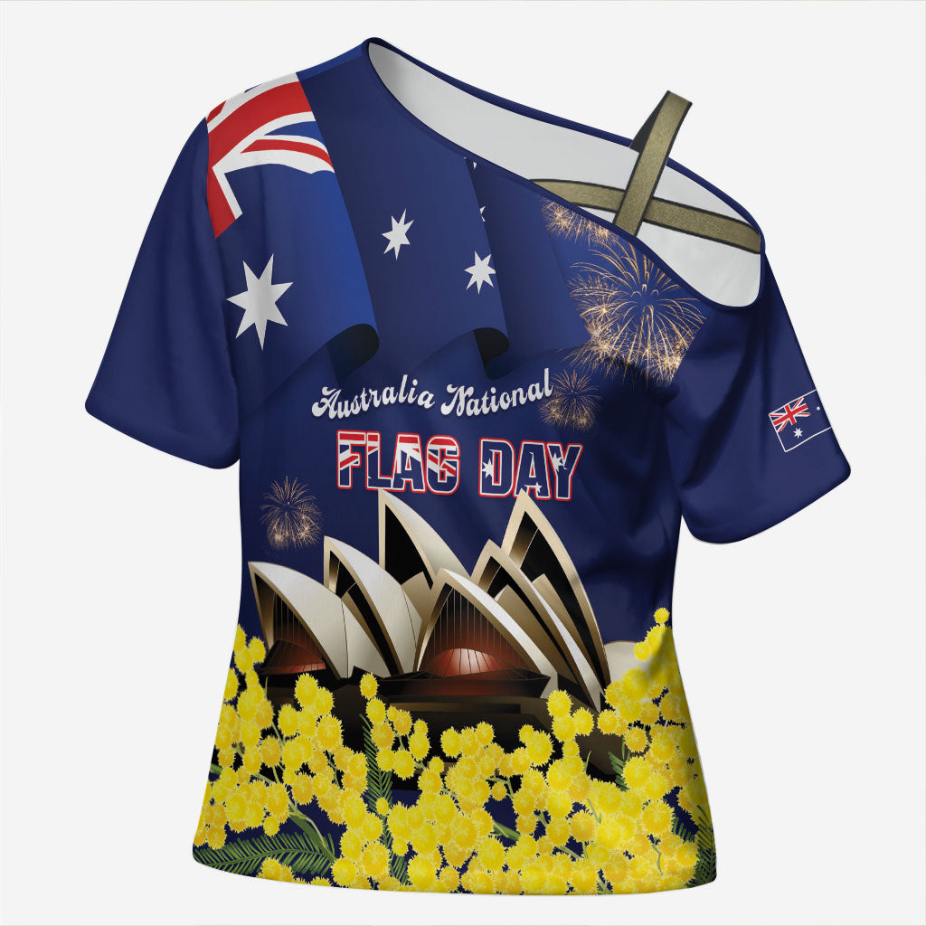 Personalised Australia National Flag Day Cross Shoulder Shirt Golden Wattle Sydney Opera House Flag Color