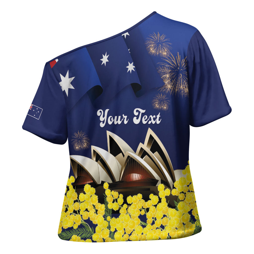 Personalised Australia National Flag Day Cross Shoulder Shirt Golden Wattle Sydney Opera House Flag Color