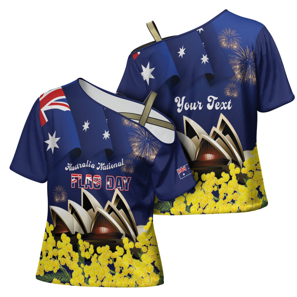 Personalised Australia National Flag Day Cross Shoulder Shirt Golden Wattle Sydney Opera House Flag Color