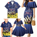 Personalised Australia National Flag Day Family Matching Mermaid Dress and Hawaiian Shirt Golden Wattle Sydney Opera House Flag Color