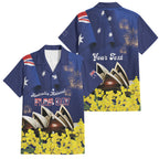 Personalised Australia National Flag Day Family Matching Tank Maxi Dress and Hawaiian Shirt Golden Wattle Sydney Opera House Flag Color