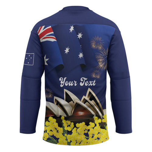 Personalised Australia National Flag Day Hockey Jersey Golden Wattle Sydney Opera House Flag Color