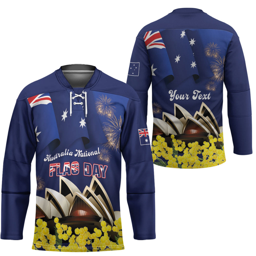 Personalised Australia National Flag Day Hockey Jersey Golden Wattle Sydney Opera House Flag Color