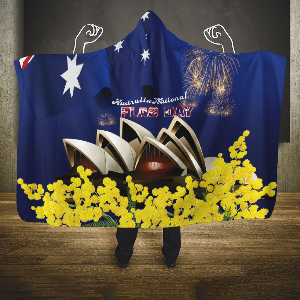 Australia National Flag Day Hooded Blanket Golden Wattle Sydney Opera House Flag Color