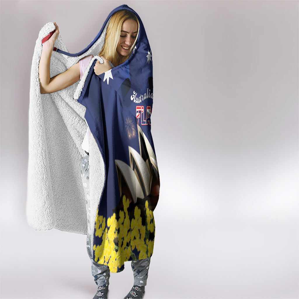 Australia National Flag Day Hooded Blanket Golden Wattle Sydney Opera House Flag Color