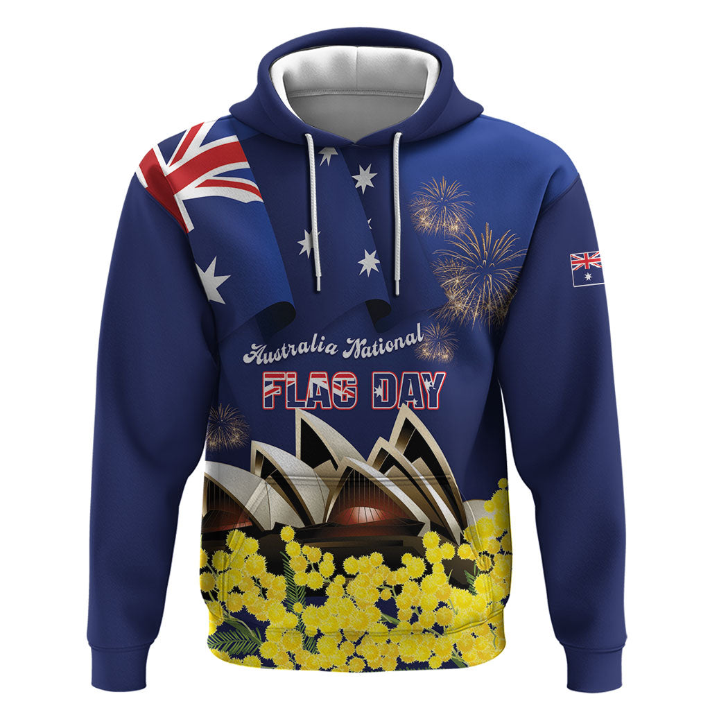 Personalised Australia National Flag Day Hoodie Golden Wattle Sydney Opera House Flag Color