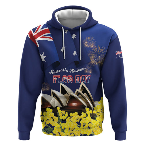 Personalised Australia National Flag Day Hoodie Golden Wattle Sydney Opera House Flag Color