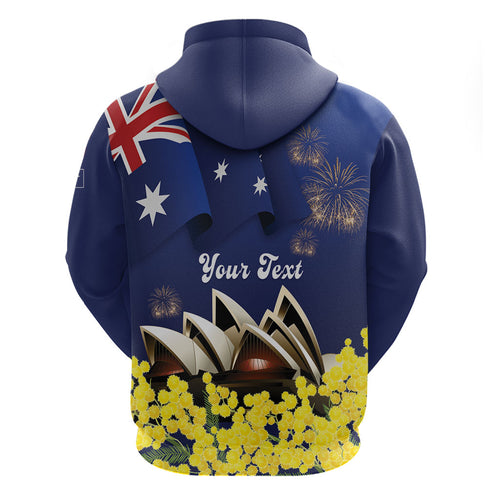 Personalised Australia National Flag Day Hoodie Golden Wattle Sydney Opera House Flag Color